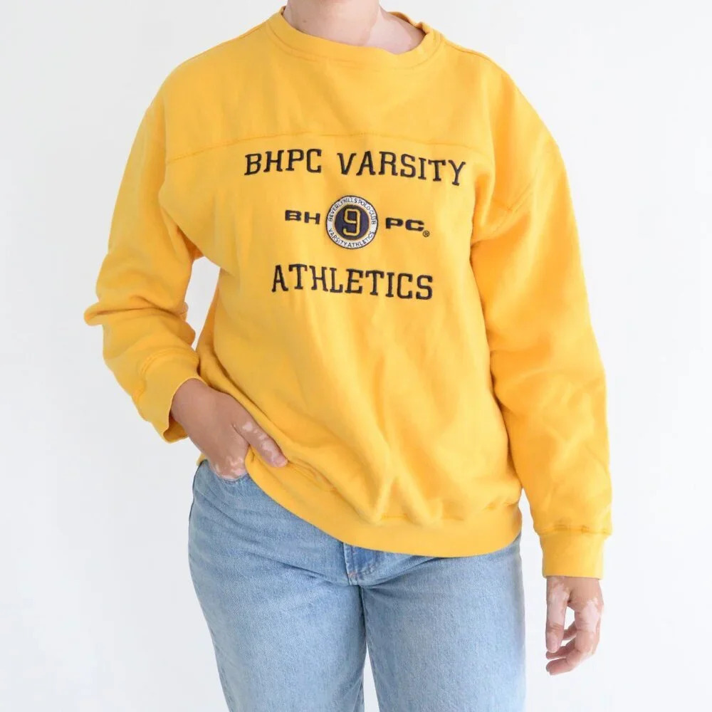 Vintage Beverly Hills Polo Club Yellow Embroidered  Crewneck College Sweater XL